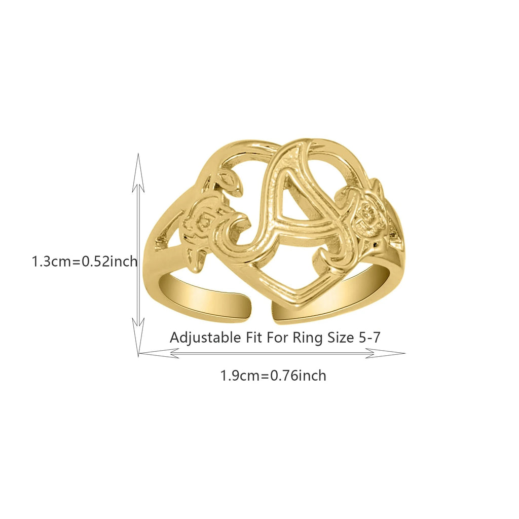 Personalized Gold Initials Heart Ring for Women – Adjustable Fashion Jewelry, Customizable Gift for Any Occasion 1